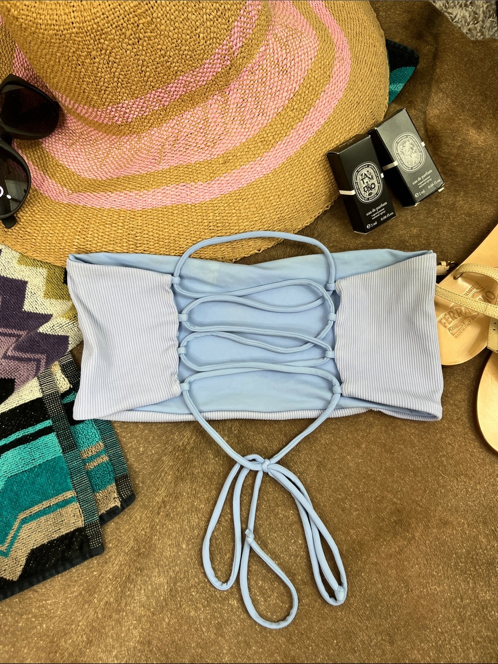 L Space Bandeau Caged Lace Up Strapless Bikini Top